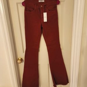 Red wine denim flare jeans